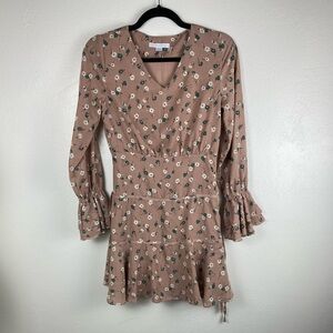 Velvet Goldmine Cottagecore Floral Blush Ruffle Flare Sleeves dress size 1 Small